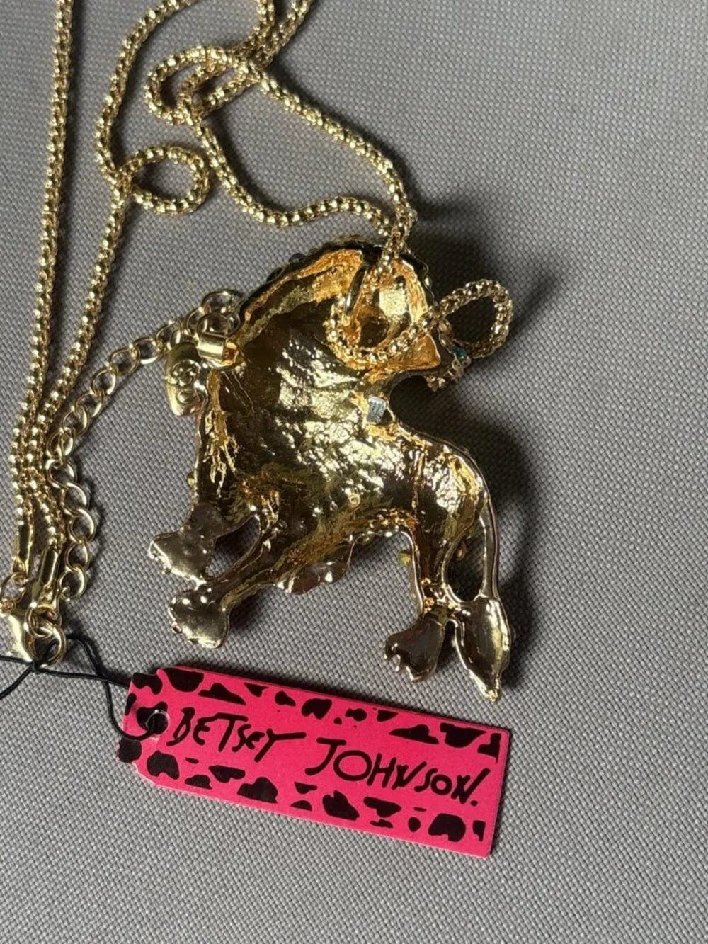 Betsey Johnson Necklace Lion Gold Multi Color Crystals Gift Box Organza Bag LK